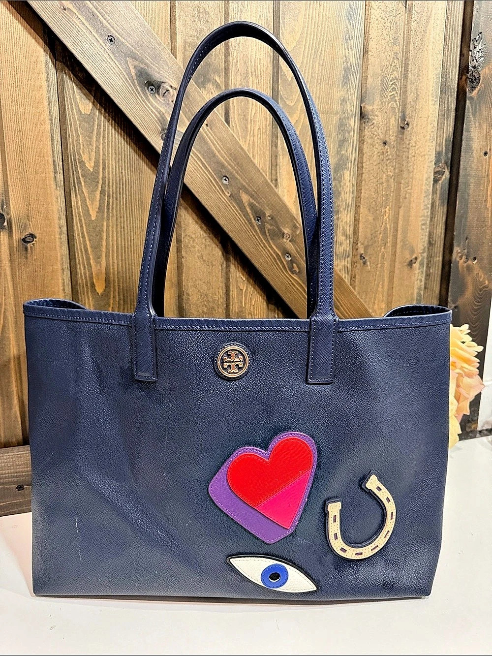Tory Burch Printed Appliqué Tote in Blue